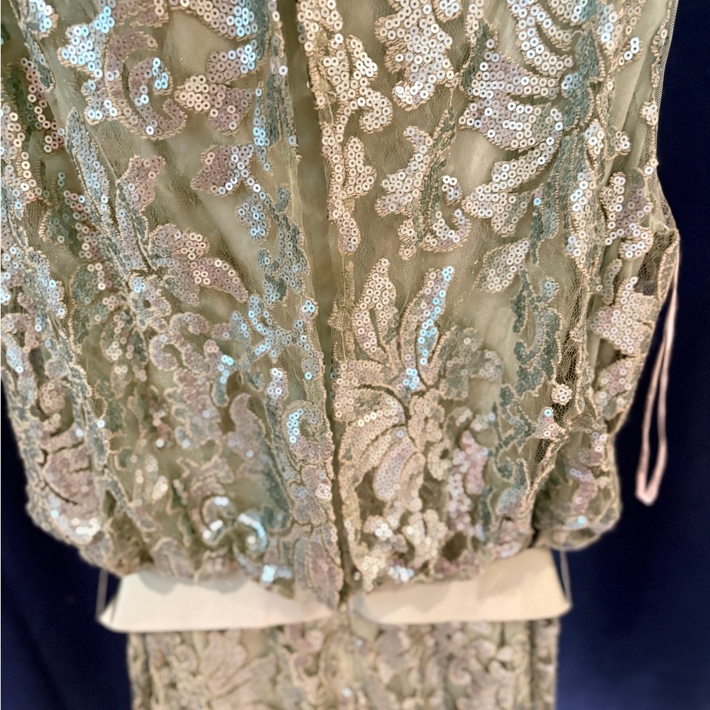 Tadashi Shoji Sage Green Lace Maxi Dress with Sash - Picture 4 of 7